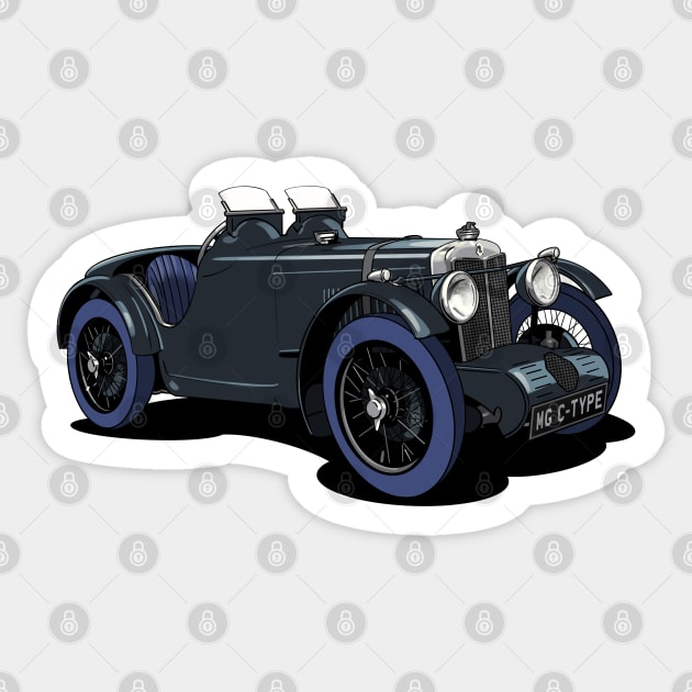 MG C-Type 1930's car in black Sticker by Webazoot